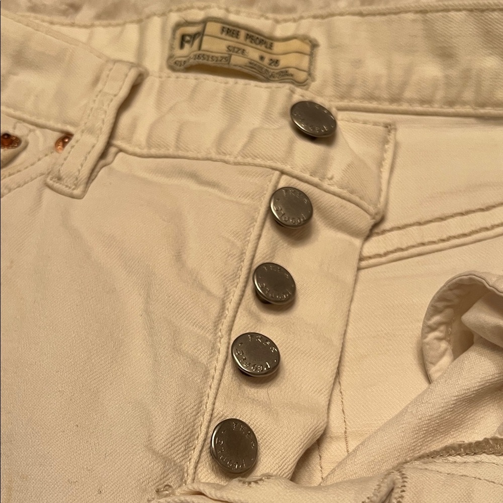 Free People Cream Distressed Straight Leg Jeans - Picture 5 of 6